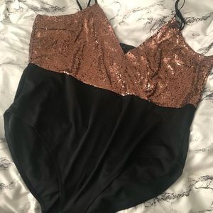 Boohoo rose gold bodysuit